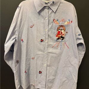 Women's Light Blue Embroidered Button Down Shirt
